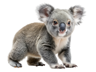Adorable baby koala walking side view cute australian marsupial wildlife photography