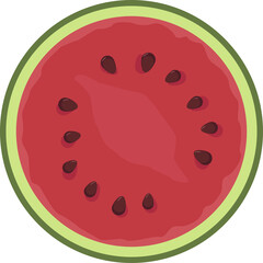 Pixel Art Slice of Watermelon With Dark Seeds And Green Rind Isolated On Transparent Background In A Top Down View