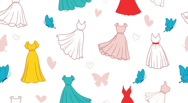 A whimsical collection of pretty dresses and butterflies.