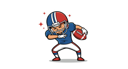 Pixel art cartoon football player celebrating with the ball.