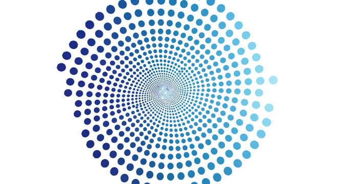 Blue and Cyan Gradient Dots Forming a Swirling Vortex Pattern