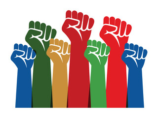 Diverse Fists Raised in Solidarity and Protest