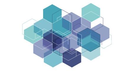 Fototapeta premium Dynamic Overlapping Hexagons in Blue, Teal, and Purple Geometric Abstract Design