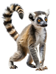 Adorable ring-tailed baby lemur poses capturing its unique striped tail
