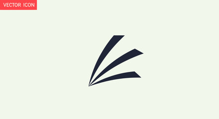 Dark blue abstract graphic icon with three fanned, upward-curving, sleek shapes