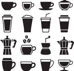 Variety of coffee cups and equipment in black and white image