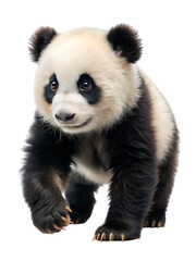 Obraz premium Adorable baby panda walking side view cute young giant panda isolated image precious wildlife