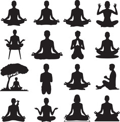 Various Yoga Poses Silhouettes Collection for Meditation and Relaxation Practices