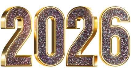 gold glitter 2026 numbers new year shiny luxury celebration 3d design