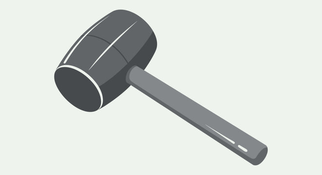 A stylized illustration of a heavy grey rubber mallet with a cylindrical head and simple handle.