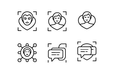 This vector icon pack features a collection of face recognition icons, including face detection, facial recognition, and biometric identification