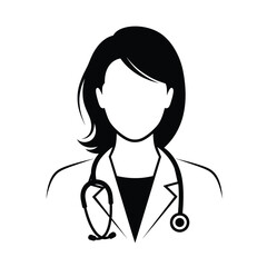 Fototapeta premium Silhouette icon of a female doctor with a stethoscope on a white background woman medical