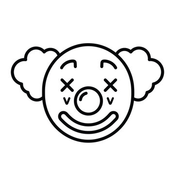 Simple Line Art Clown Face with Curly Hair and Red Nose icon symbol