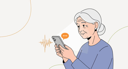 Elderly Woman Engaged with Smartphone, Receiving a Message