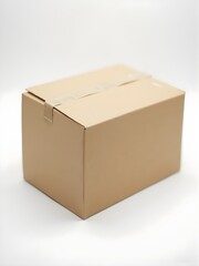 Fototapeta premium Simple brown cardboard box sealed with tape ready for shipping or moving, perfect for e-commerce packaging mockups, deliveries, storage concepts, or organizational projects