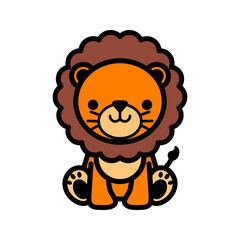 Adorable cartoon lion cub sitting cheerfully, a delightful and playful illustration perfect for children's designs or branding with a friendly animal mascot