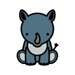 Cute baby rhino sitting, adorable wildlife animal illustration perfect for children's book, educational content, and conservation awareness campaigns