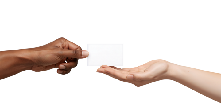 Diverse Hands Exchanging Business Card on Black Background Promoting Connection and Professionalism in Corporate World