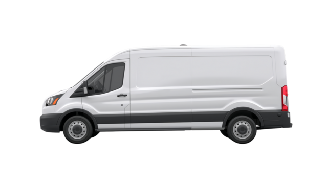 White cargo van perfect for delivery services business or commercial transportation fleet showcasing its clean design against a dark background