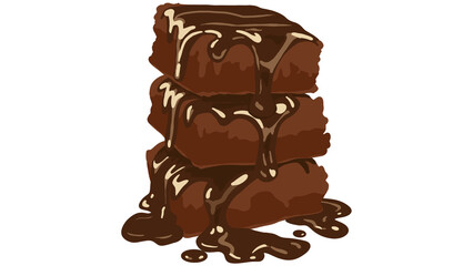Delicious chocolate cake slice with dripping chocolate syrup isolated on white background, Sweet dessert piece with rich chocolate icing and topping cubes