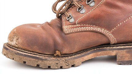 heel. Close-up of a worn leather hiking boot heel showing inner material and texture. lifestyle magazines, social media lookbooks, designed for lifestyle magazines and social media content.