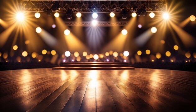 blurred empty stage with spotlights at a prestigious music award grammy ceremony