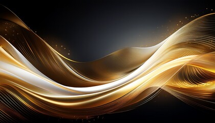 abstract flowing waves of light gold and white on a dark background creating a luminous digital composition with elegant motion depth and a luxurious futuristic aesthetic