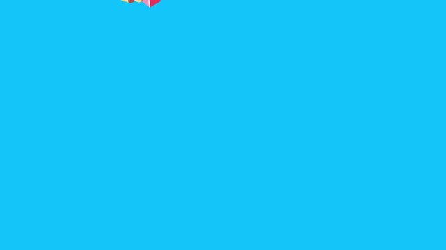 Christmas objects animated on blue screen, chroma key. Transition effects with winter holidays elements