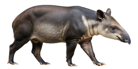 Side view of a tapir walking captured as a detailed raster image isolated on a black background