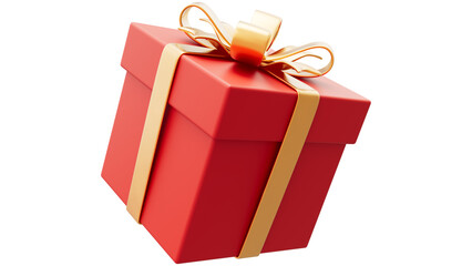 Red gift box with golden ribbon and bow isolated on white background, Luxury festive present package for holiday celebration and birthday gift