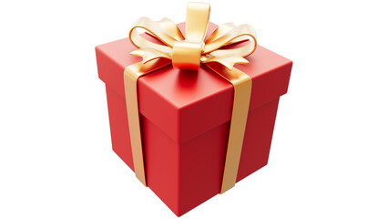 Red gift box with golden ribbon and bow isolated on white background, Luxury festive present package for holiday celebration and birthday gift