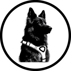Purebred Herding Breed Silhouette: Black Dog in Harness with Paw Print Vector Artwork – Canine Art and Working Dog Illustration for Animal Lovers