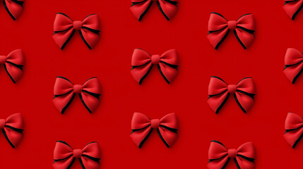 Pattern of red bows on bright red background in elegant festive style representing Christmas, celebration, gift wrapping, and holiday decoration design