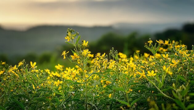 yellow greenthread plant with delicate small yellow flowers perfect for organic tea production organic tea
