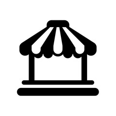 Black and White Market Stall Icon: Gazebo Pavilion Illustration for Outdoor Vendor Events and Trade Fairs