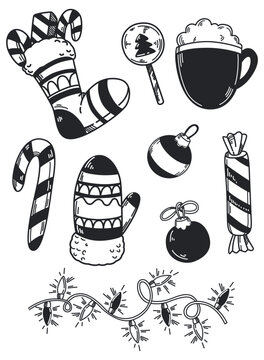 Winter doole vector set. Set of christmas design element in doodle style