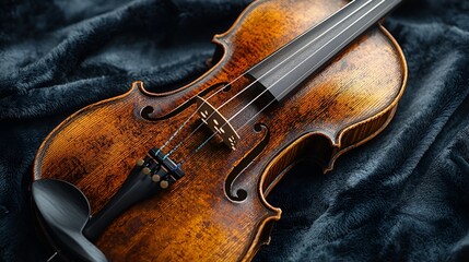 Fototapeta premium Antique Violin on Dark Fabric