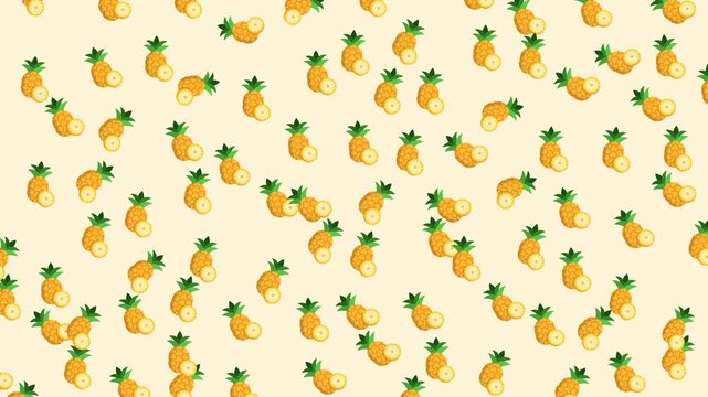 Bright seamless pineapple fruit pattern on light yellow background. Perfect for summer projects, tropical design, textile, packaging, wallpaper, and fresh organic lifestyle themes.