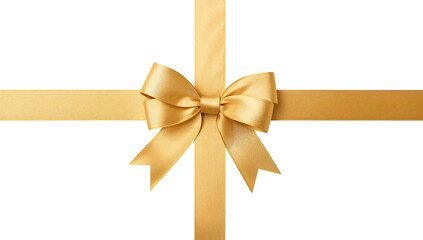 Fototapeta premium Bow with golden ribbon on transparent background, elegant gift decoration, luxury wrapping accessory, sophisticated presentation element