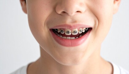 Naklejka premium 歯列矯正をする子供の歯、笑顔のかわいい子供