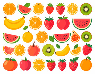 simple fruit icon vector set