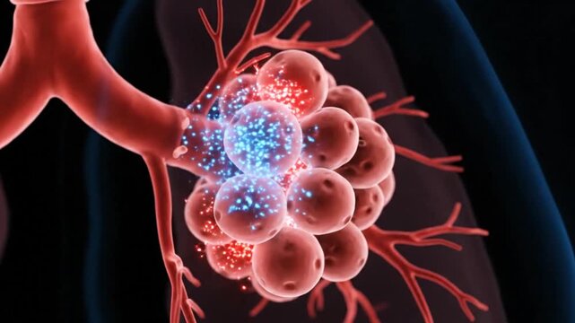 Dynamic 3D Medical Animation Visualizing the Human Lungs and Glowing Bronchial Tree