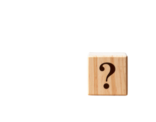 Wooden Cube with Question Mark Symbol under Soft Light PNG