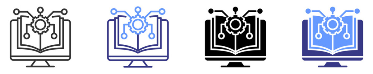 digital literacy icon set multiple style