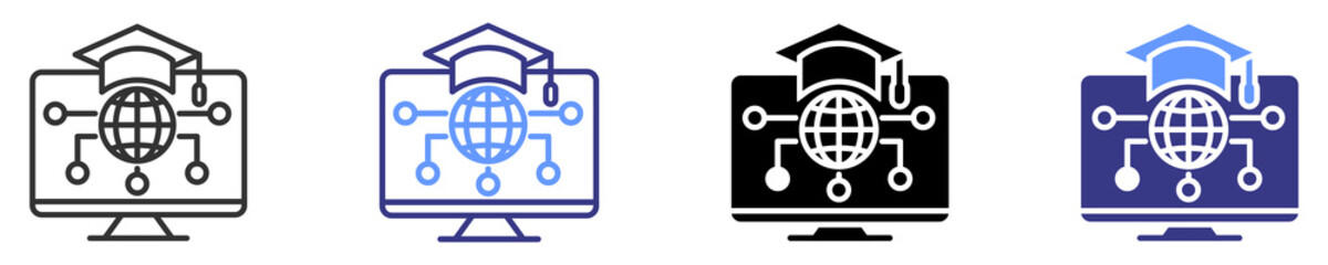 digital learning icon set multiple style
