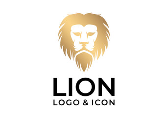 simple design vector of gold color lion head logo