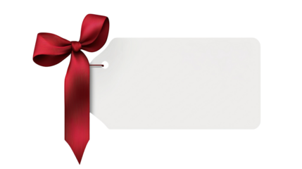 Blank gift tag with red ribbon for gift or celebration on transparent background