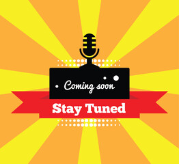 Coming Soon Stay Tuned Poster with Halftone Effect and Microphone. Graphic design elements and resources vector art