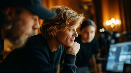 Director filming indie movie behind the scenes, camera and team working, collaboration and vision, artistic creation, film production workflow, teamwork and creativity, cinematic s