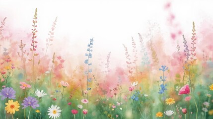 Abstract watercolor background with wildflower meadow texture